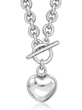 Italian Rhodium-Plated Heart Toggle Necklace | Elegant Jewelry Gift for Her